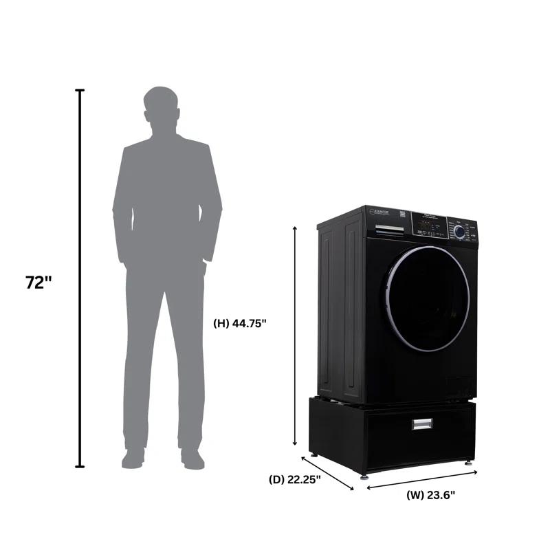 Equator Advanced Appliances All-in-one Washer Dryer Ventless FULLY BUILTIN 0-CLEARANCE 1.62cf/15lbs 110V 1400RPM with Pedestal EZ 4700 C + PDL 4455 Black