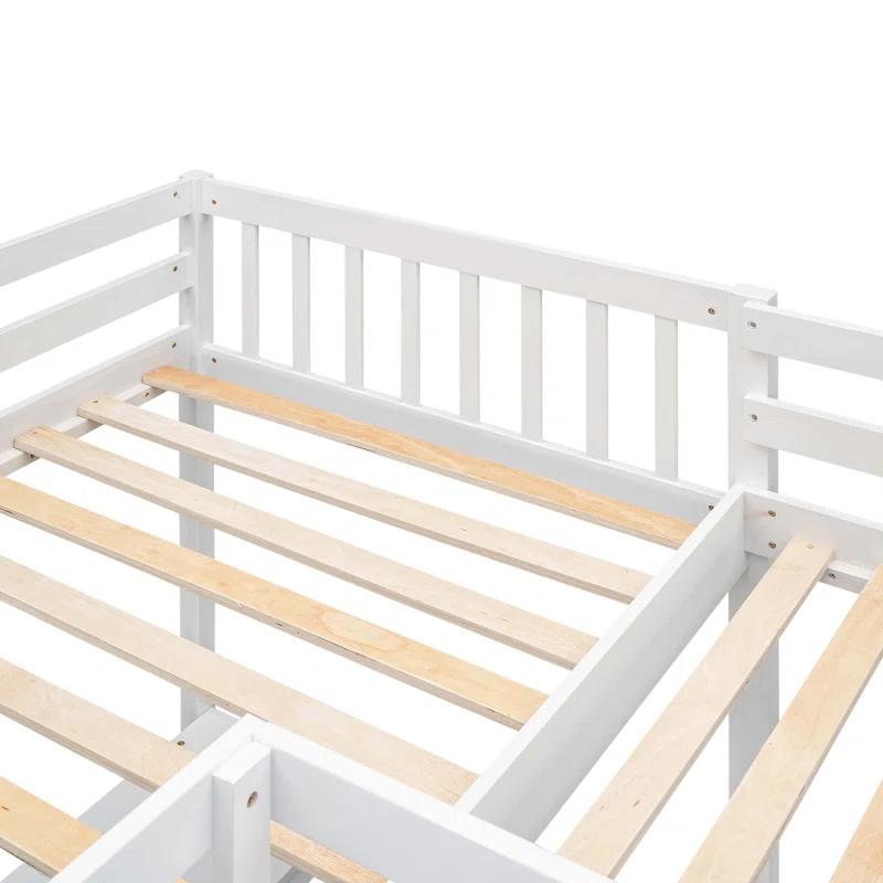 Blendoi Brooke Wood Twin Size L-Shaped Loft Bed with Ladder and 2 Built-in L-Shaped Desks, White