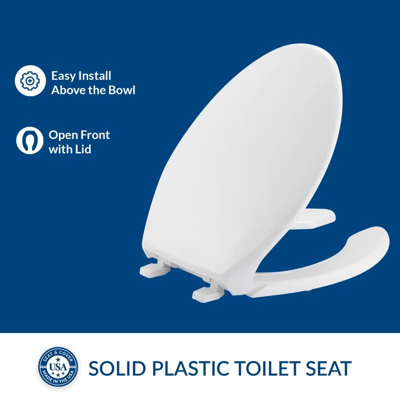 Bemis 7B1950 000 BEMIS 1950 Commercial Heavy Duty Open Front Toilet Seat with Cover, ELONGATED, Plastic, White