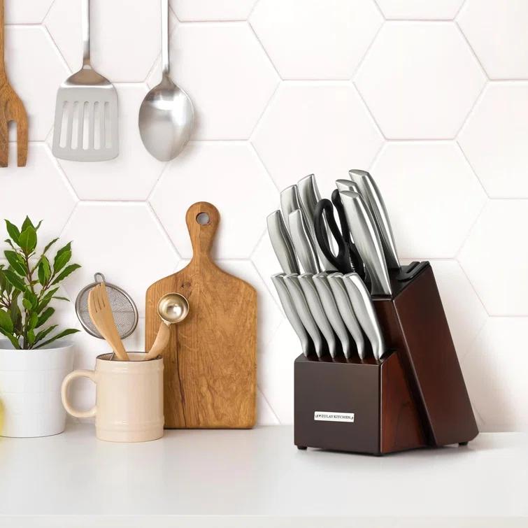 Zulay Kitchen Zulay Kitchen Premium 15-Piece Knife Set with Natural Wood Block and Built-in Sharpener