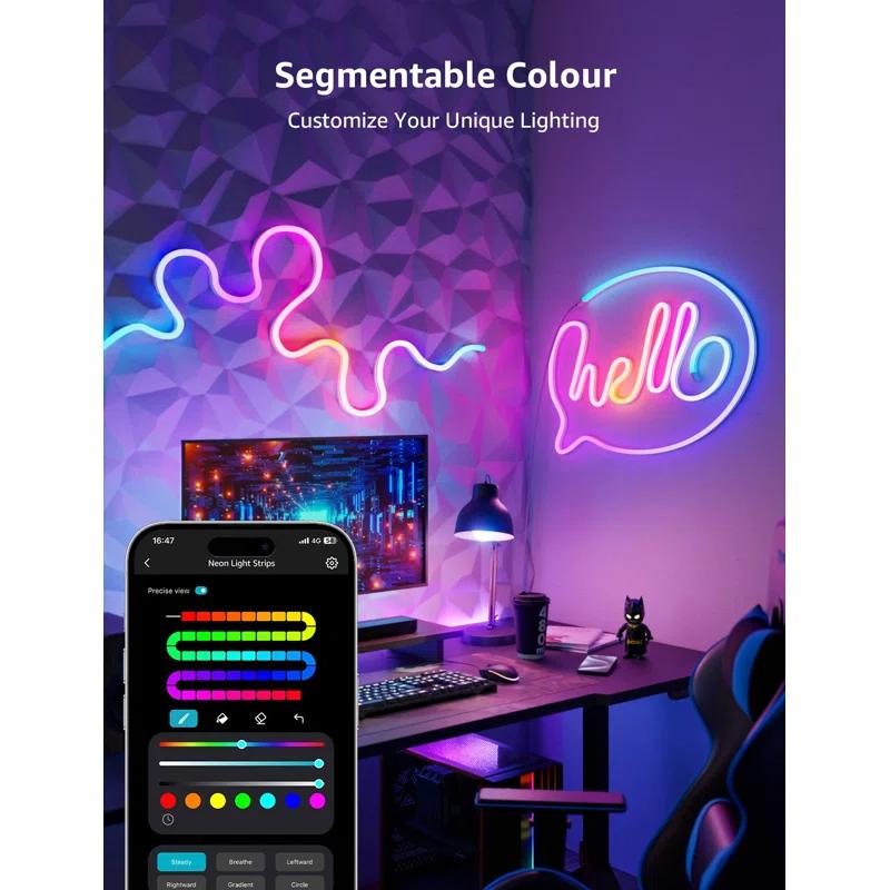 Lepro Lepro N1 AI Smart RGB Rope Lights, LLM AI Generated Lighting, LightBeats Music Sync, Color Segment DIY, Voice Control Via App, Wi-Fi & Bluetooth LED Strip Lights (Set of 6)