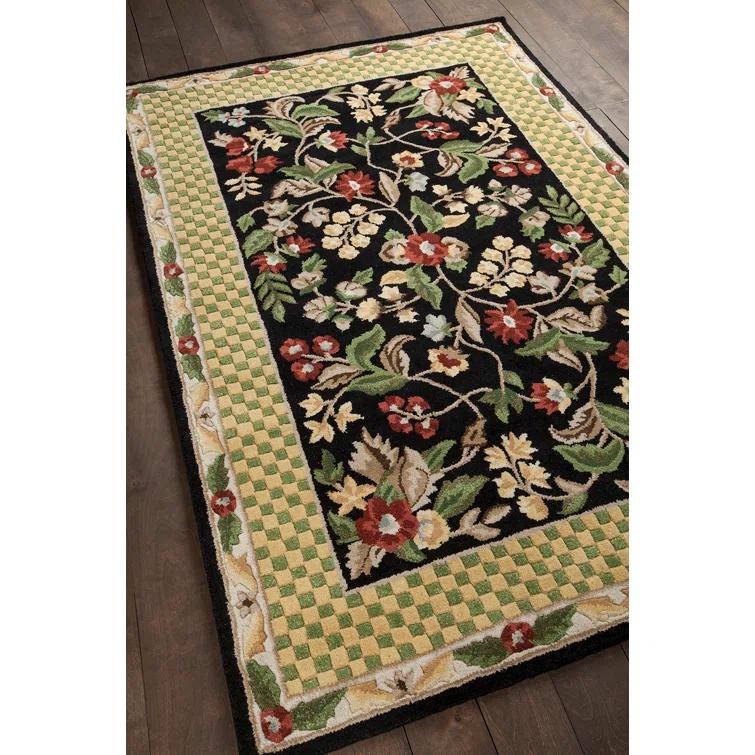 Lark Manor™ Metro Authentic Hand-Tufted Handmade Black, Yellow & Green Modern Floral Wool Area Rug