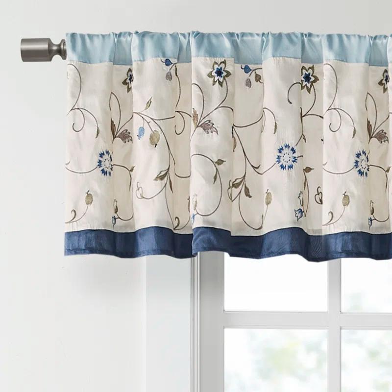 Serene Floral Embroidered 50'' W Window Valance