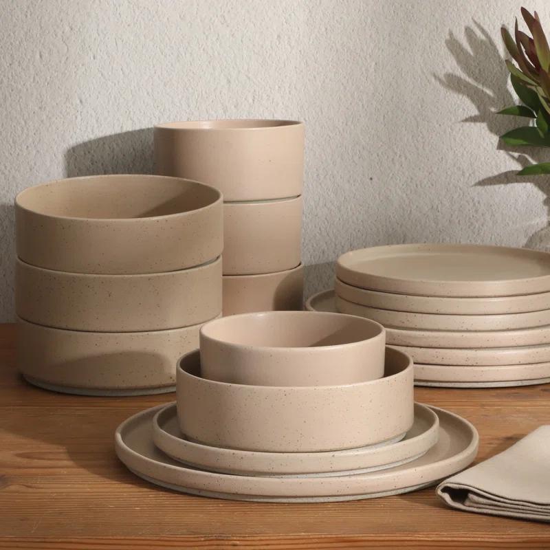 Gibson Elite Gibson Elite Tatum Premium Porcelain Matte Reactive Glaze 16 Piece (Service for 4) Plates and Bolws Stackable Dishes Ceramic Dinnerware