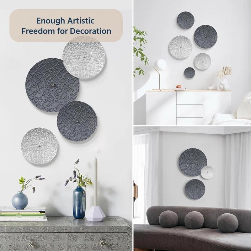 Silver And Grey Wall Decor For Living Room, 7PCS Metal Wall Art Hanging Sculptures For Office Dining Room Decoration, Modern Silver Home Decor For Apartment Bedroom New Home Gift