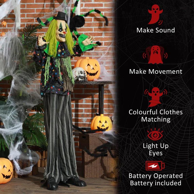 The Holiday Aisle® 6.1' Life Size Outdoor Halloween Decoration, Animatronic Circus Clown, Sound And Motion Activated Animated Prop With Light Up Eyes, Talking And Laughter