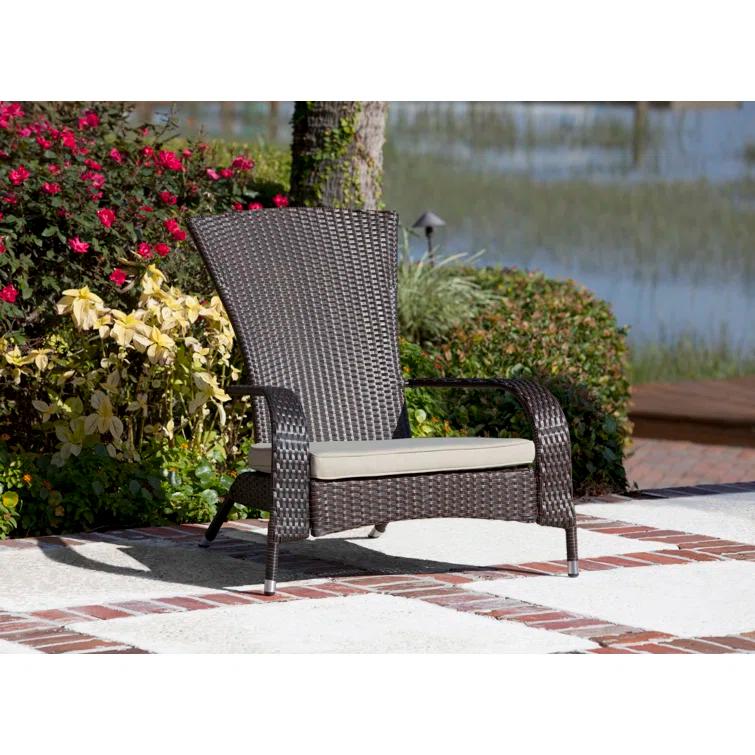 PatioSense Duplex Patio Sense Coconino Wicker Conversation Set, Durable Adirondack Style Chairs Includes Khaki Cushions - Mocha