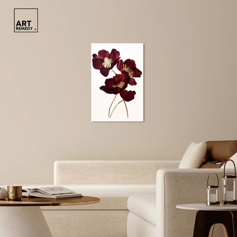 Art Remedy Art Remedy Wine Flowers Framed Floral Fine 1 Piece Canvas Wall Art 57114