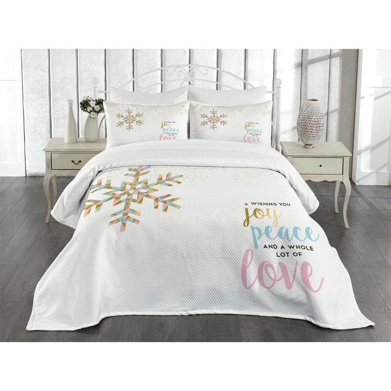 Ambesonne Ambesonne Joy Bedspread Set Christmas Snowflake Love Pale Pink Pale Blue
