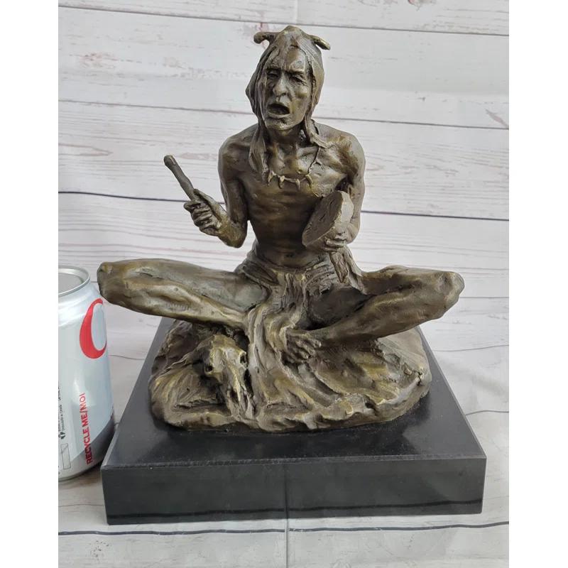 Foundry Select Trevour Native American Indian Shaman Medicine Man Playing Tom Tom - Bronze Sculpture Original Art