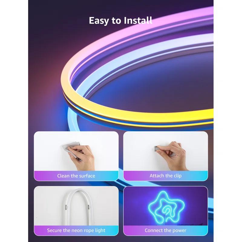 Lepro Lepro N1 AI Smart RGB Rope Lights, LLM AI Generated Lighting, LightBeats Music Sync, Color Segment DIY, Voice Control Via App, Wi-Fi & Bluetooth LED Strip Lights (Set of 6)