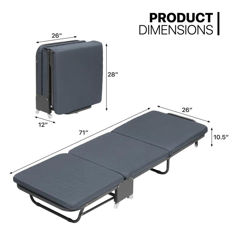 MoNiBloom Rolling Folding Bed with Wheels, Foldable Rollaway Bed with Foam Mattress, Camping Cot Sleeping Bed