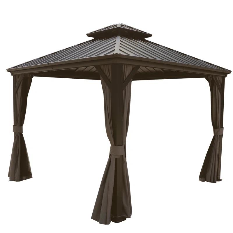 Kozyard Kozyard Caesar Gray Double Roof Hardtop Gazebo with Privacy Curtain and Mosquito Netting
