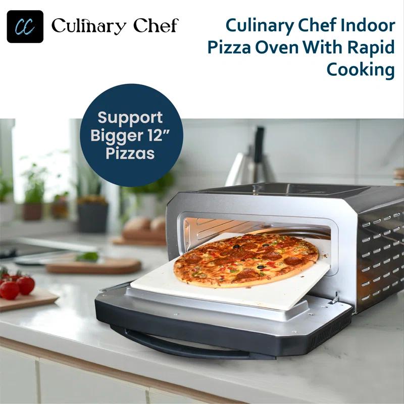 Culinary Chef Culinary Chef Indoor Pizza Oven, Temperature Control, Bonus Artisanal Cutter, Removable Stone, SS