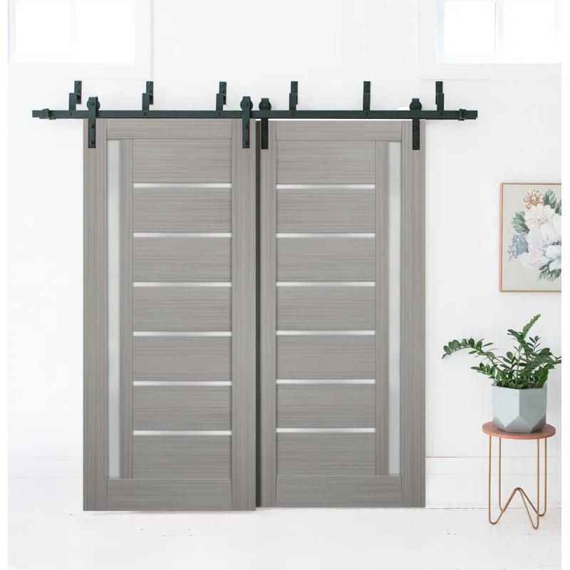 SARTODOORS Quadro Frosted Glass Paneled Manufactured Wood Standard Gray Door Slab