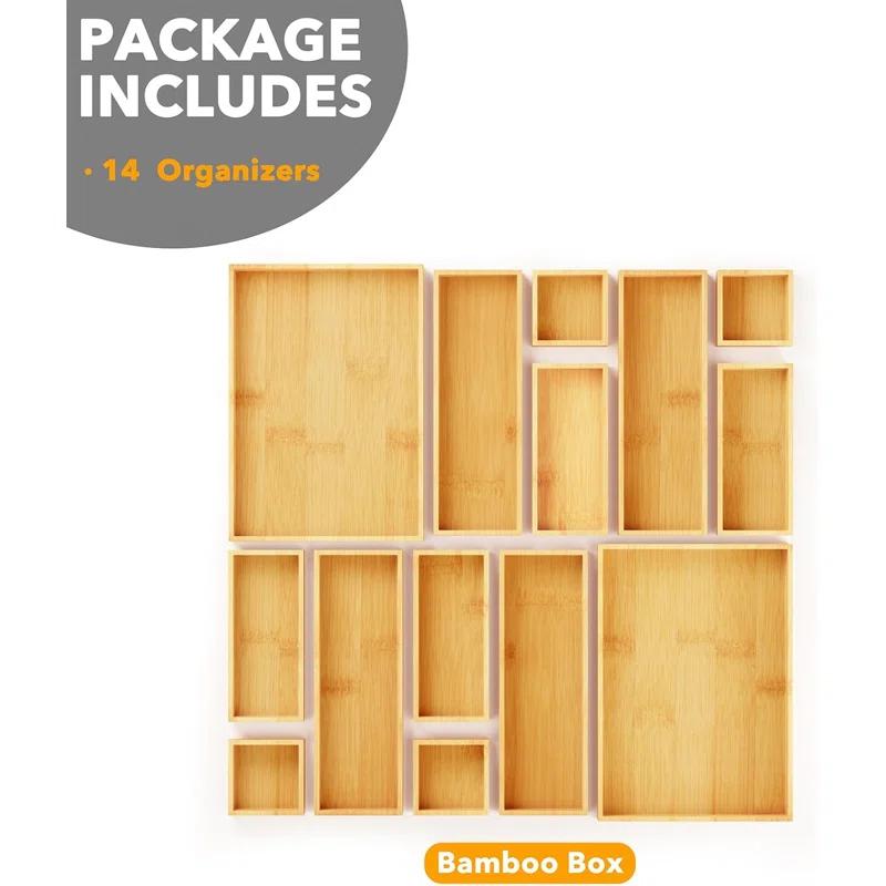 SpaceAid 14-Piece Bamboo Drawer Organizer Set, Multi-Use Wood Tray Dividers For Kitchen, Bathroom, Office Desk, And Makeup Storage (Natural)
