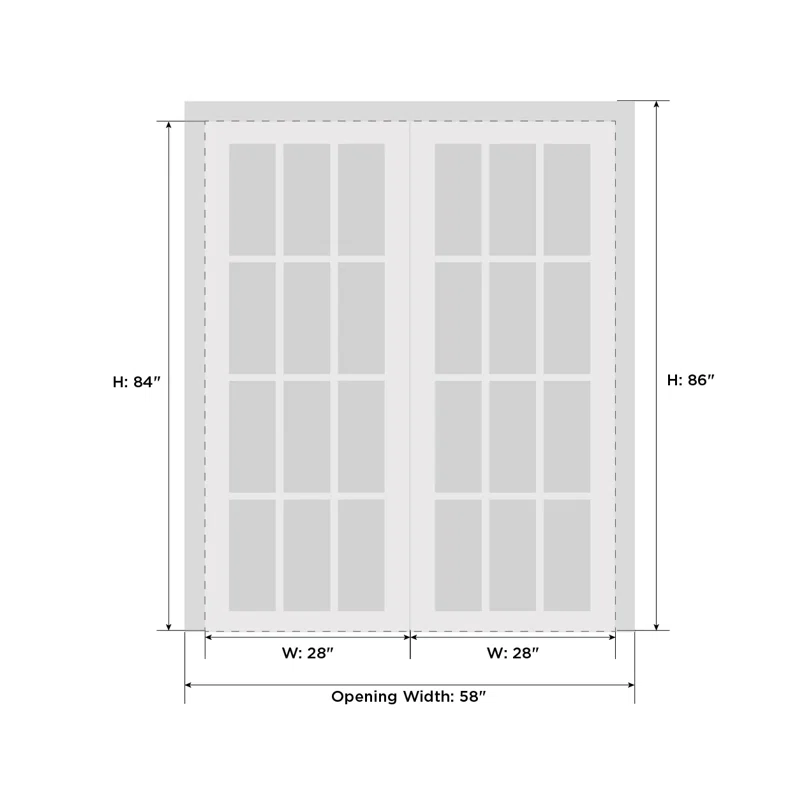 SARTODOORS Solid French Double Doors | Planum 0888 Painted White With Frosted Glass | Wood Solid Panel Frame Trims | Closet Bedroom Sturdy Doors