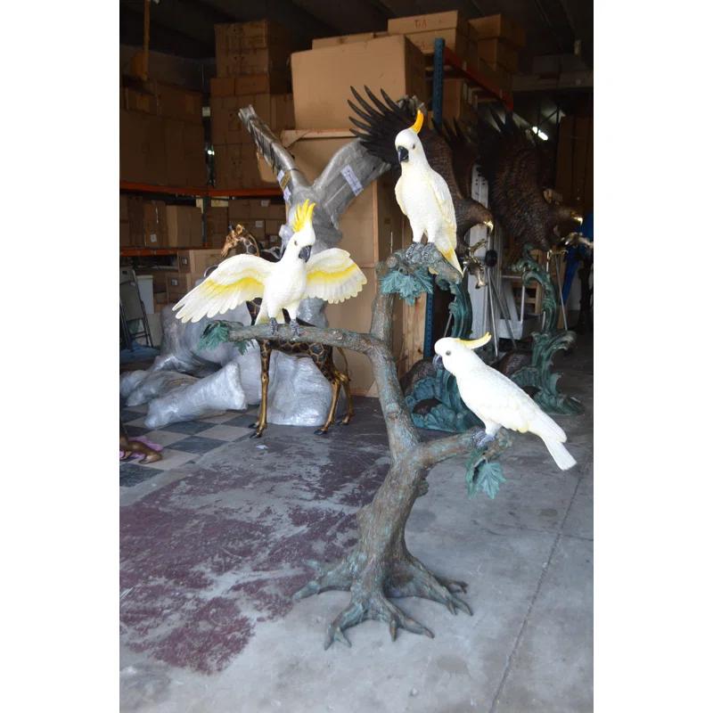 Nifao Statues Three Cockatoo on a Tree Bronze Statue -  Size: 55"L x 34"W x 68"H.