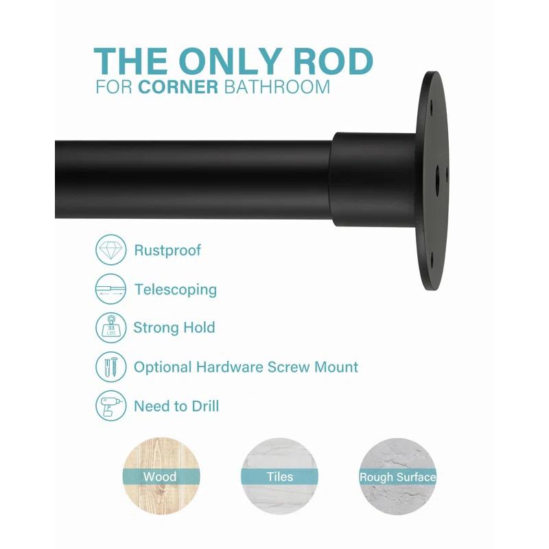 shuoli [39"-68.5"] X [55"-84.2"] Large Corner Shower Curtain Rod, L Shaped Adjustable 90 Degree Right-Angled Curved Bathroom Curtain Rod With 12 Hooks And Ceiling Support