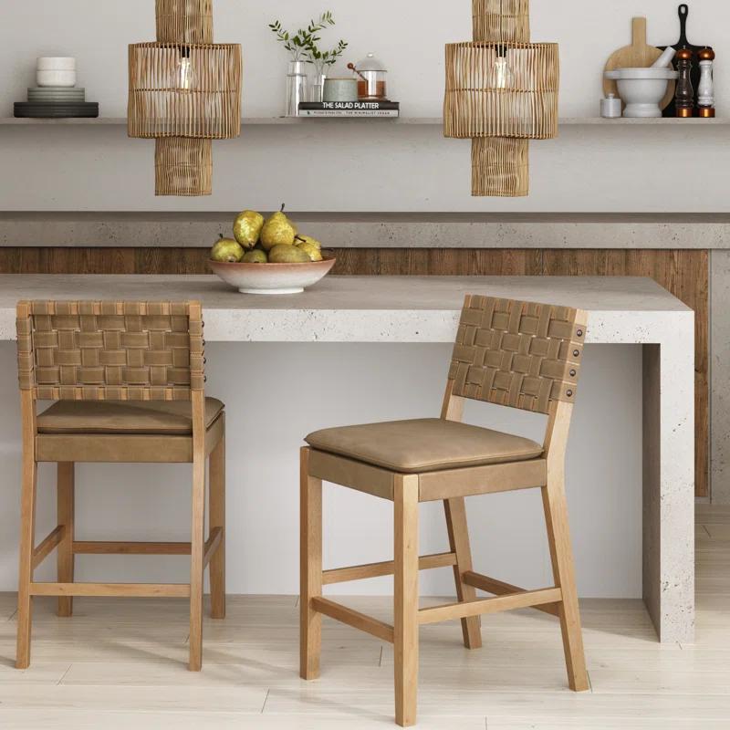 Arleatha Upholstered 24'' Counter Stool with Solid Wood Frame