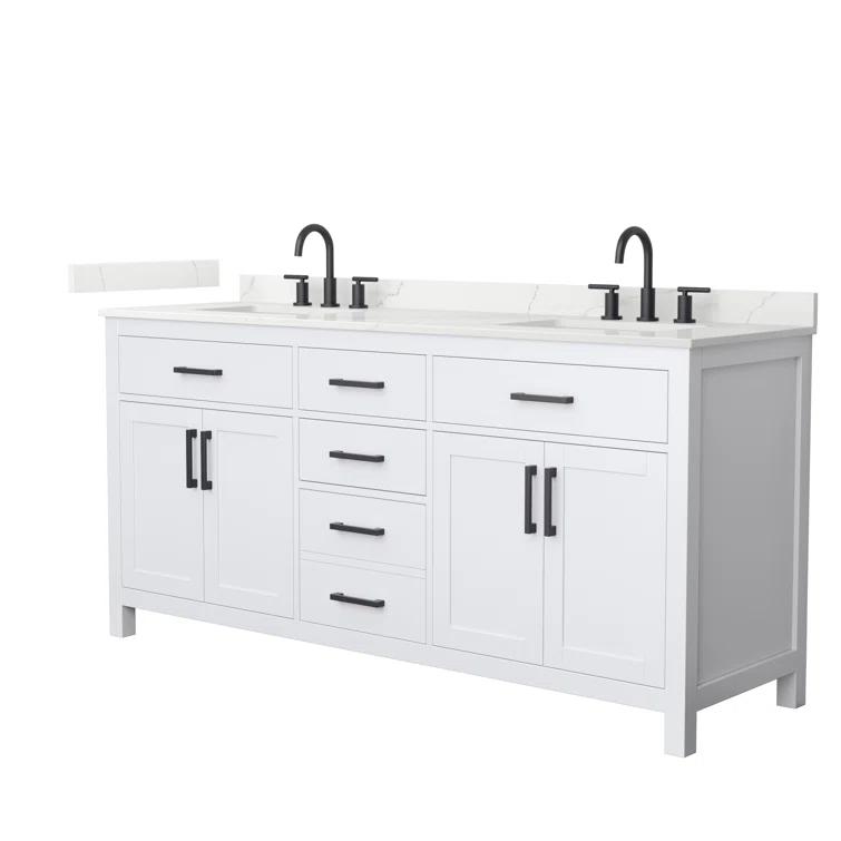 Wyndham Collection Beckett 72" Freestanding Double Bathroom Vanity with Quartz Top