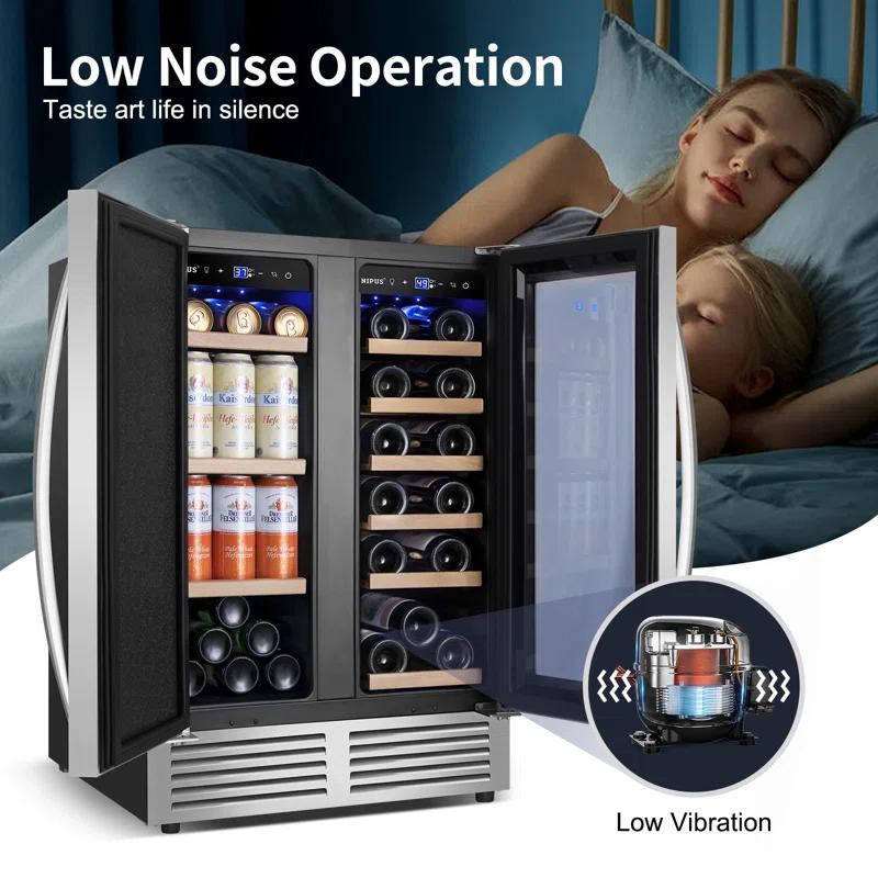 24 Inch Dual Zone 18 Bottle and 57 Can Wine & Beverage Refrigerator Built-in/Freestanding Cooler for Beer Wine Drink with Built-In Light Classic Series