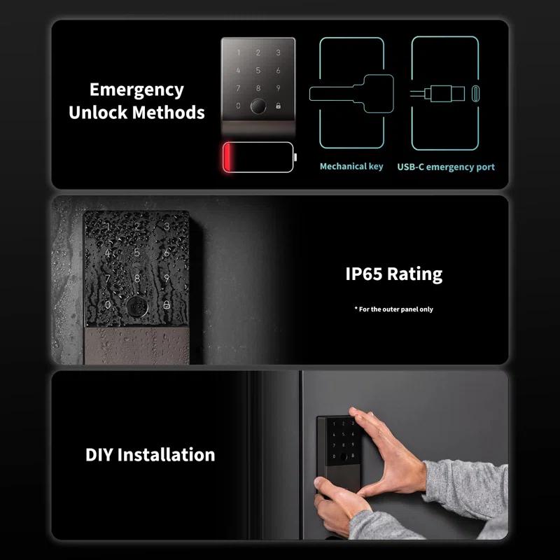 MODERN WALLS LLC Smart Lock U100, Fingerprint Keyless Entry Door Lock With Apple Home Key, Touchscreen Keypad, Bluetooth Electronic Deadbolt, IP65 Weatherproof, Supports Apple Homekit, Alexa, Google, IFTTT