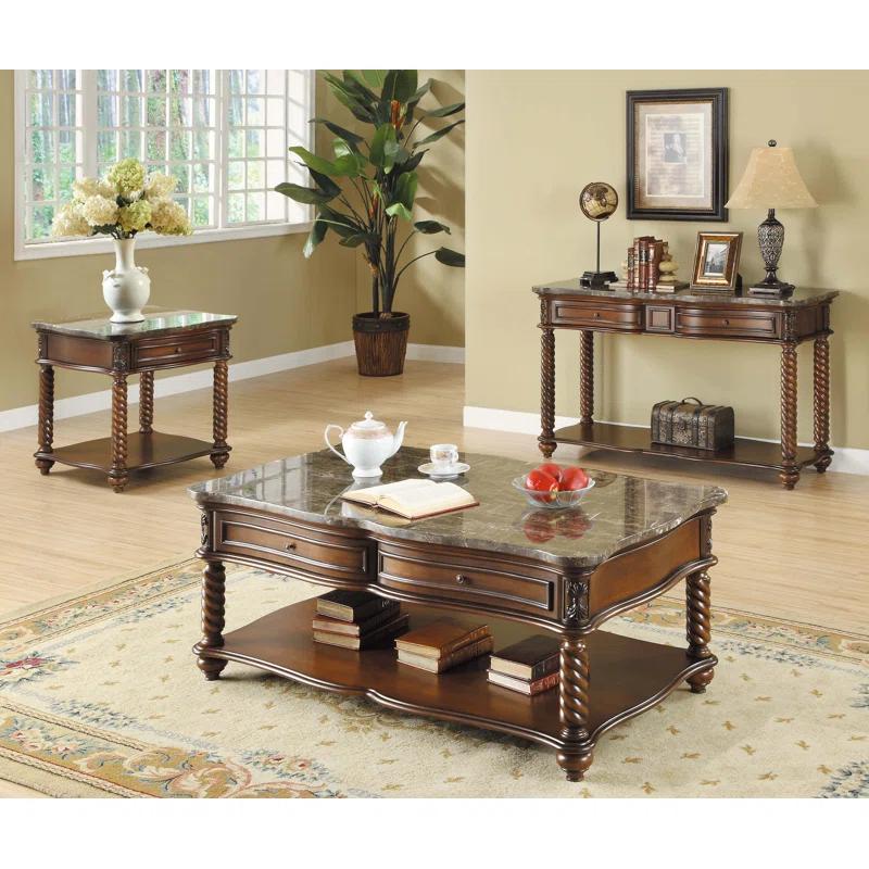 Bloomsbury Market Traditional End Table With Marble Top And Spiral Legs