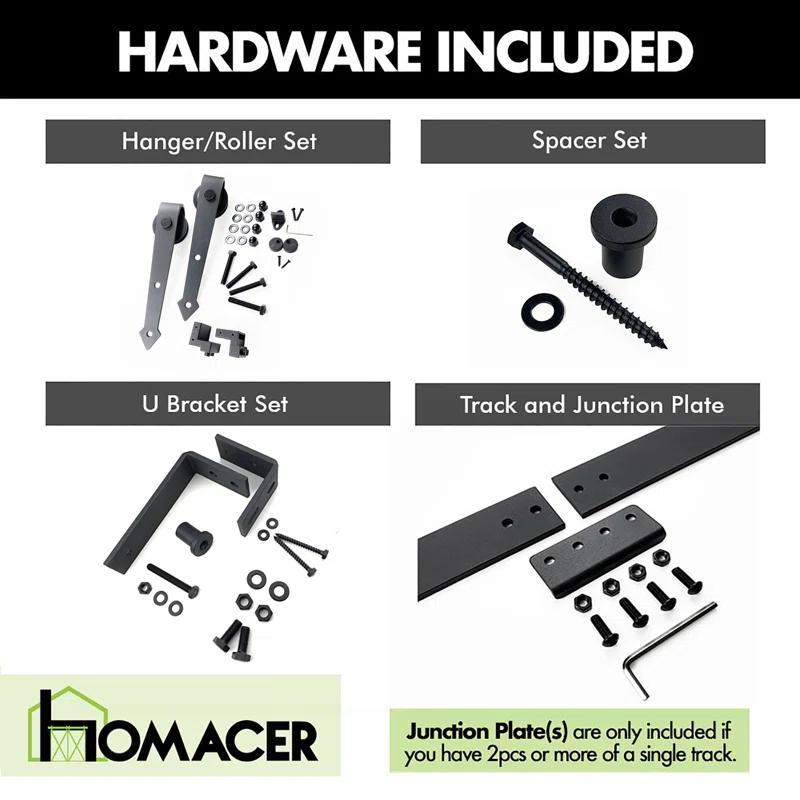 Homacer Black Rustic Arrow Design Double Track Bypass Two Door Hardware Kit( Door Not Included)