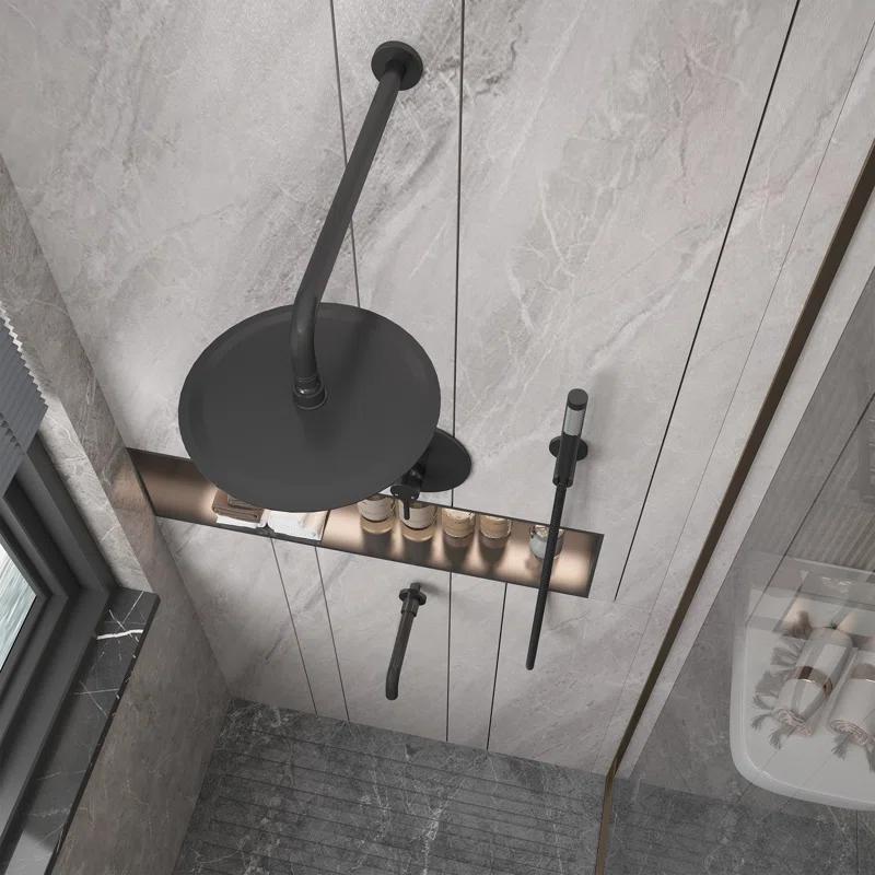 clihome Luxury Wall-Mounted 3-Function Shower System Solid Brass Mixer Valve, 1.8 GPM Flow & Dual Showerheads with Rough-in Valve DM6612BI