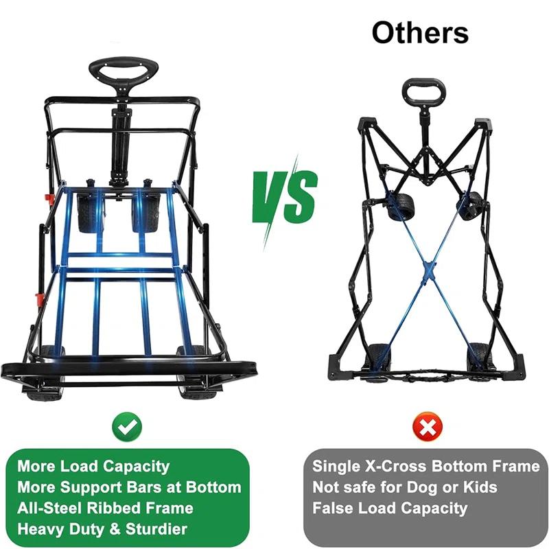 BEAU JARDIN Folding Beach Wagon Cart with Big Wheels, 330 Pound Fordable Capacity Utility Camping Outdoor