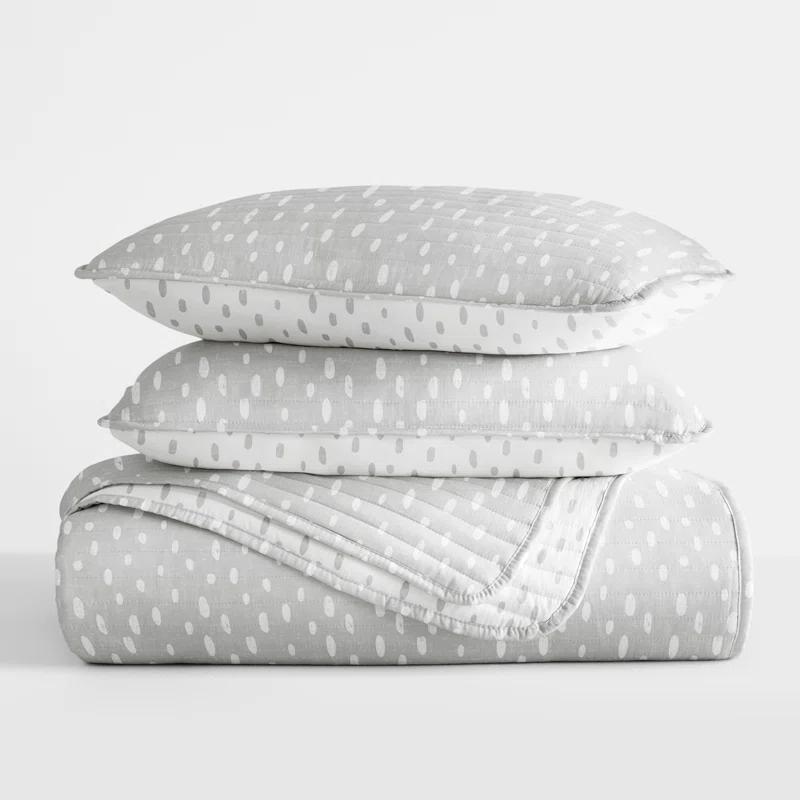 Becky Cameron Gray Polka Dots Pattern Reversible Quilt Set