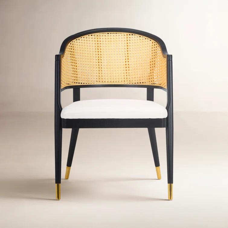 SAFAVIEH Couture Rogue Mid-Century Linen Solid Dining Chair, Black/Natural