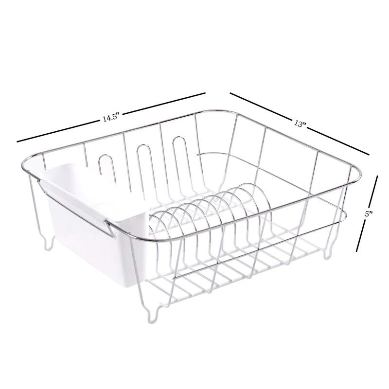 Sweet Home Collection Chrome Plated Steel 2-Piece Compact Dish Drainer with Utensil Caddy