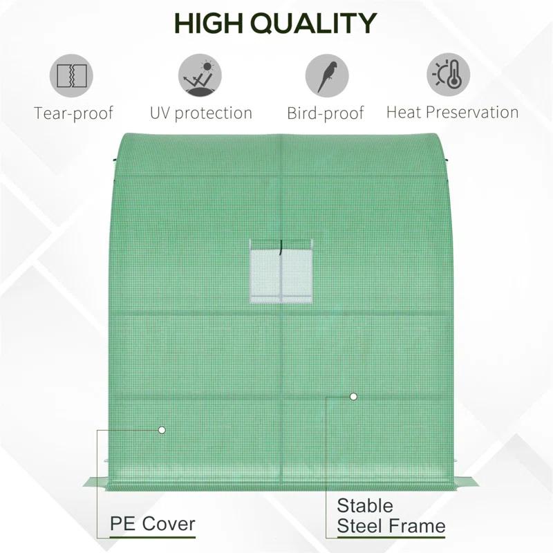 HLILish Outsunny 7' X 3' X 7' Lean To Greenhouse, Walk-In Green House, Plant Nursery With 2 Roll-Up Doors And Windows, PE Cover And 3 Wire Shelves