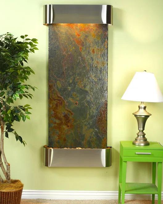 Adagio Fountains Inspiration Falls Hand Crafted Natural Stone Weather Resistant Wall Base Fountain with Light