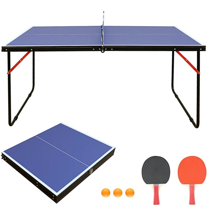 ALPHANEO Table Tennis Table Midsize Foldable  And  Portable Ping Pong Table Set With Net And 2 Ping Pong Paddles For Indoor Outdoor Game