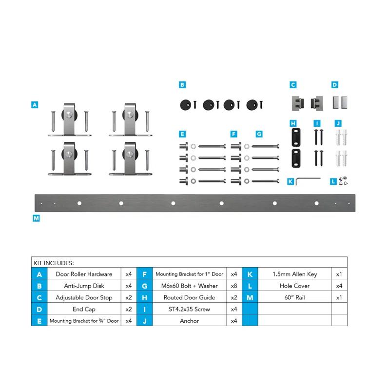 Architectural Products by Outwater L.L.C. Solid Steel Mini Sliding Rolling Barn Door Hardware Kit for Double Wood Doors