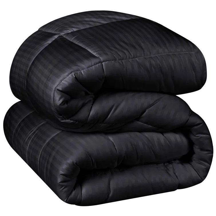Superior Striped Reversible Box-Quilt Brushed Microfiber Medium Weight Down Alternative Comforter