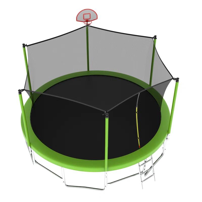 Ceballos 16FT Trampoline With Balance Bar  And  Basketball Hoop And Ball, ASTM Approved Reinforced Type Outdoor Trampoline With Enclosure Net