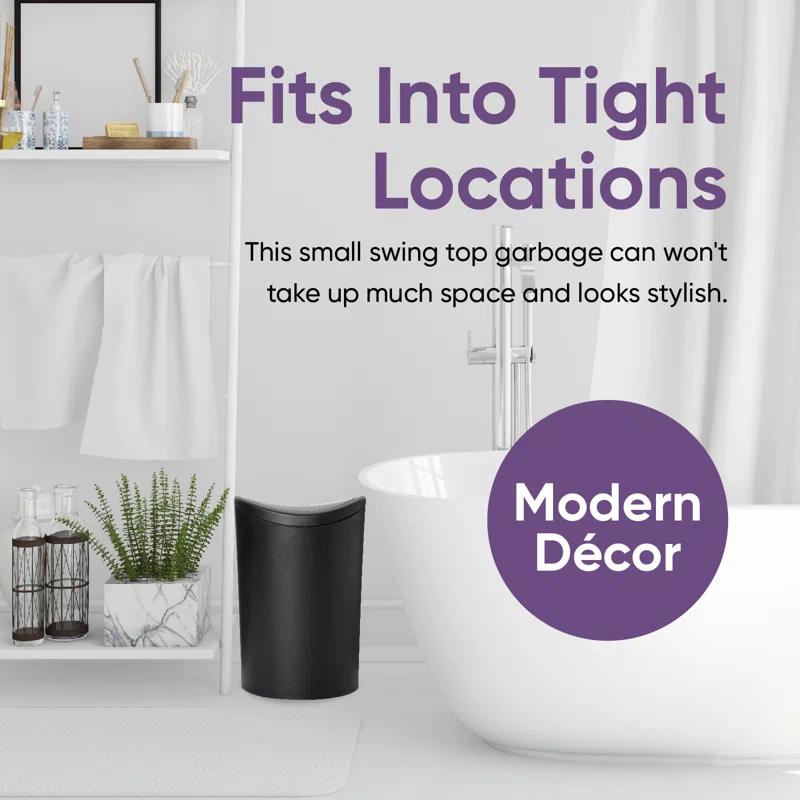 Compact Black Plastic Swing Top Trash Can