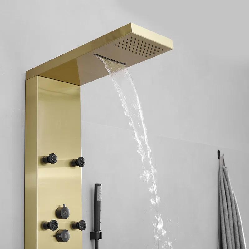 VIBRANTBATH 8-Jet Rainfall Shower Tower Shower Panel System With Rainfall Waterfall Shower Head And Shower Hand In Brushed Nickel YTP33-BGK