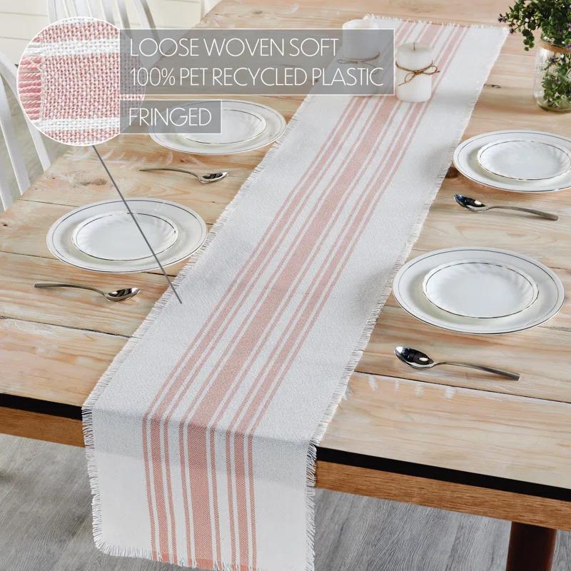 VHC Brands Antique White Stripe Coral Indoor/Outdoor Runner 12X36