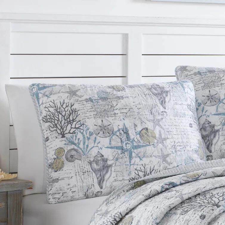 Tommy Bahama Home Tommy Bahama Beach Bliss Grey Cotton Reversible Quilt Set