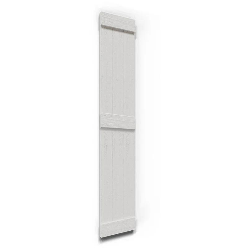 Ekena Millwork Timberthane Faux Rustic Joined Board-n-Batten Faux Wood Shutters w/End Batten