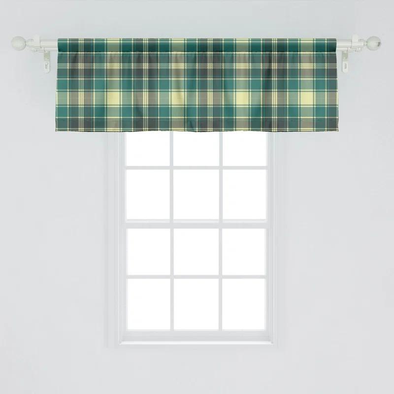 Ambesonne Ambesonne Plaid Valance Pack of 2 Stripes in Tartan Pattern Yellow Jade Green Grey