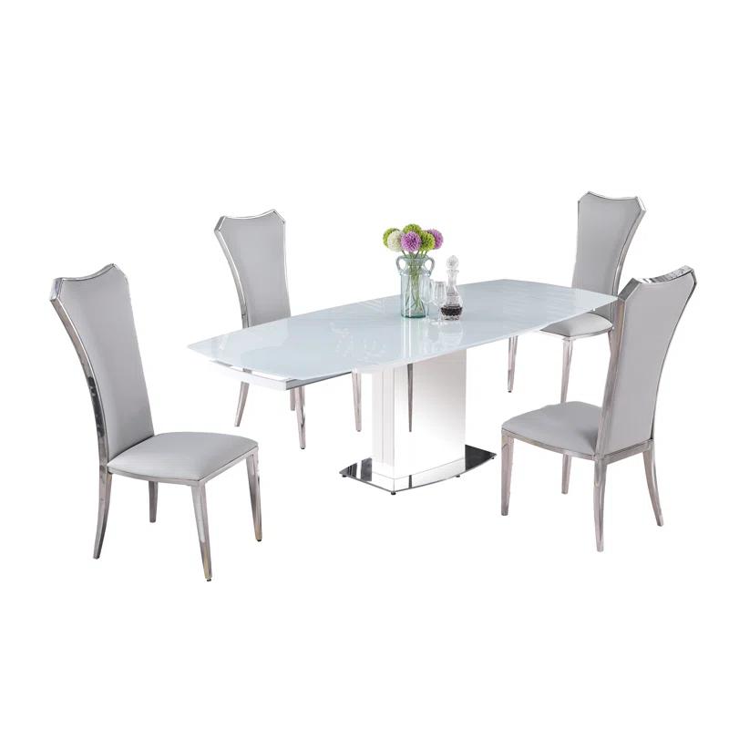Chintaly Imports Contemporary Extendable White Glass Dining Table