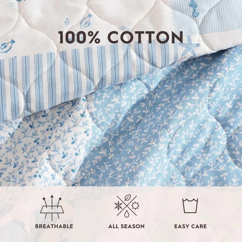 Laura Ashley Morning Glory Laura Ashley Coastal Patchwork Cotton Blue Quilt Set