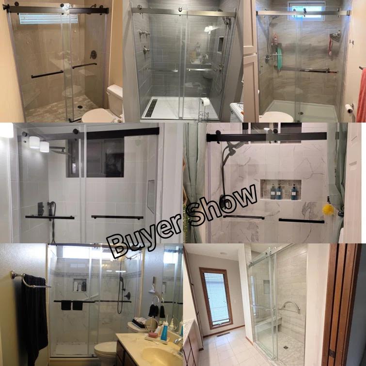 Rizzon 56-60 " W X 76 " H Double Sliding Frameless Shower Door  5/16" Tempered Glass, Stainless Steel Hardware | Wayfair