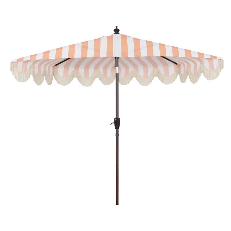 Arlmont & Co. Tasheba 9 ft. Classic Scalloped Fringe Half Market Patio Umbrella with Crank, and UV Protection